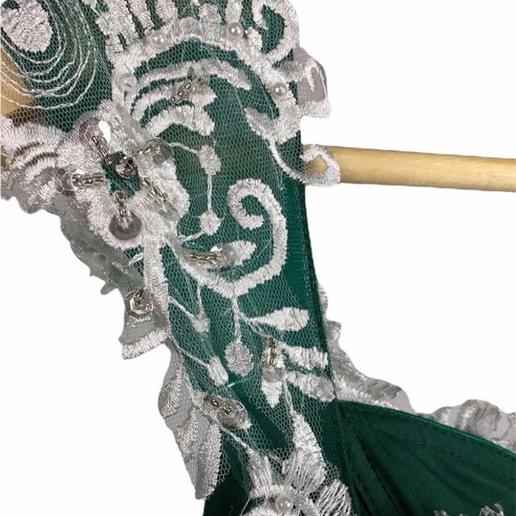 VTG Green Short High Lo Asymmetrical Embroidered Retro Formal Dress Gown - Picture 6 of 11